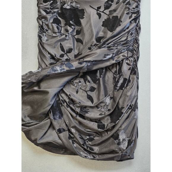 Hello Molly Size 8 Large Black Velvet Ruched Mini Dress Deep V Neck Bell Sleeves - Picture 6 of 11